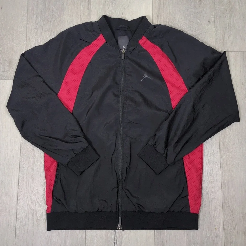 Jordan Track Jacket Mens Large Black Red Windbreaker Full Zip Pockets Mesh Panel